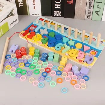 Ikimokyklinio Montessori Medinių Vaikų Žaislas Kūdikiui Švietimo Užimtas Valdybos Matematikos Žvejybos Skaitmeniniai Blokai Geometrinėmis Figūromis Žaislas