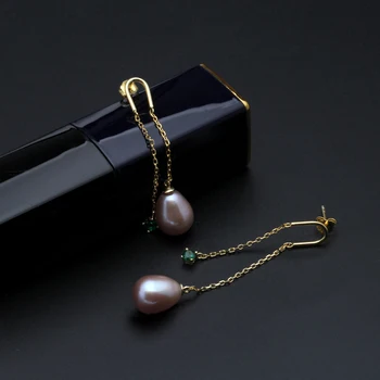 Mados 925 sterlingas sidabro auskarai,gėlavandenių perlų auskarai moterims, vestuvių dovana,ilgai nekilnojamojo auskarai dvigubas grandinės