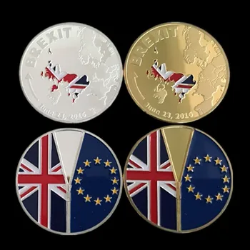 2 Vnt 2016 m. Brexit ženklelis Anglija išeitumėte iš Europos 24K reali aukso, sidabro padengtą Elizabeth 40 x 3 mm, apdailos monetos