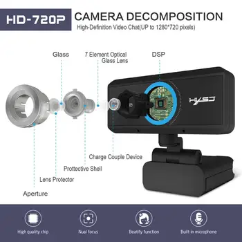 HXSJ S90 HD Kameros su Mic USB3.0 2.0 720P Reguliuojamas 360 Laipsnių High-end Vaizdo Skambučio Kamera CMOS Kamera