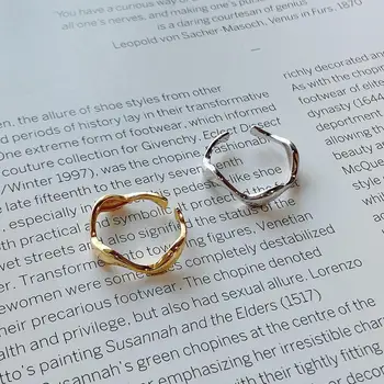 Autentiškas 925 sterlingas sidabro kreivė žiedas minimalistinio moterų nereguliarus aukso žiedas moterų mados prabangūs papuošalai, dovanos