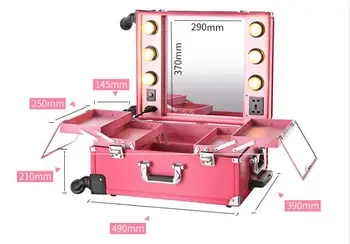 Kosmetikos Dėžutė su Šviesos Vežimėlio Makiažas Atveju su ratais Apšvietimo Grožio krepšys