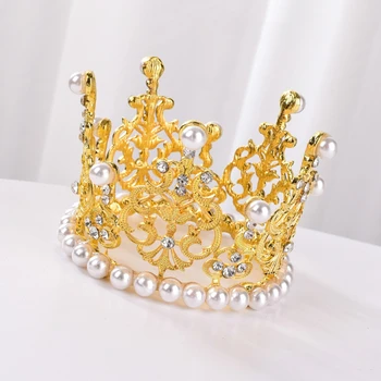 MAR033 Kepimo pyragas karalienė nuotaka pearl prabangus visiškai apvalios aukso kalnų krištolas inscenizacija princesė vestuvių vainikėliai nuotakos tiara