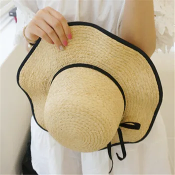 Lankas banga krašto vasaros saulės skydelis paplūdimio skrybėlę didelis žolės skrybėlę nuo saulės skrybėlę, moteris unisex kibiro kepurę kepuraitės moterims