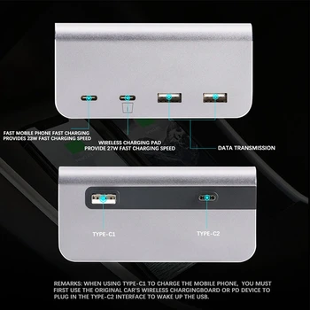 Už Tesla Modelis 3 Modelis Y USB Šakotuvą, Konsolė Adapteris Priedai USB Hub 4 Prievadų Tipas-C Įkrovimo Pagalvėlę Jungtis