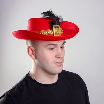 Karnavalas skrybėlę su plunksna, rr. 52-54, spalva raudona Apdaila