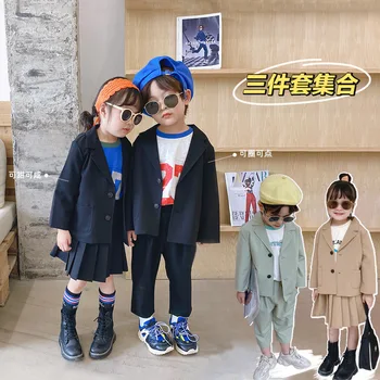 2020 m. Vaikų Drabužiai Berniukų Kolegija Stiliaus Kostiumas Kostiumas Mergaitėms Rudens Dėvėti korėjos Vaikų Plisuotas Sijonas Ir Kelnės 3-piece Set
