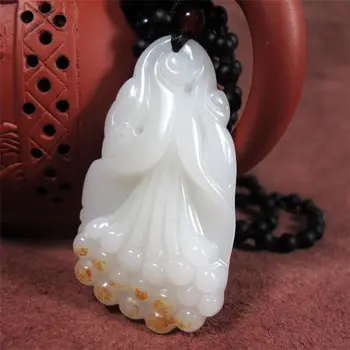 LETSFUN Fine Jewelry Kinijos Gamtos Balta Ranka raižyti Kinijos Hetian Jade Magnolia Gėlių Pakabukas Nemokamas Pristatymas
