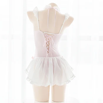 Japonų Mergina Bodysuit Mielas Sleepwear Diržas Jumpsuit Nėrinių Akių Bodysuits Tutu Baleto Dėvėti Rožinė Saldus Lolita