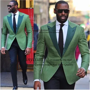 Custom Žalia Vyrų Kostiumas Vestuvių Kostiumai Vyrų Slim Fit 2 Gabalas Jaunikis Tuxedos Stiliaus PartyProm Kostiumai Jaunikis Kostiumai (Švarkas+Kelnės)
