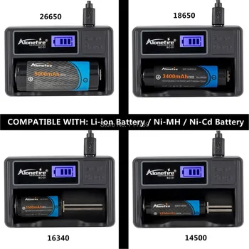 AloneFire PK-01 baterijos kroviklis LCD Ekranas, Pažangi li-ion 18650 14500 16340 26650 AAA AA USB Smart Baterijos Kroviklis