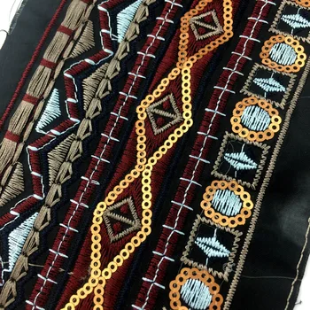 Miao blizgučiai siuvinėjimas kryželiu nėrinių apdaila suknelė apykaklės juostelė drabužio priedai etninės hmongų genties boho čigonų 