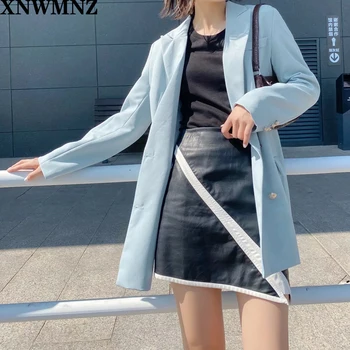 XNWMNZ Moterų Švarkas Rudenį, Pavasarį Klasikinis Mėlynos Dvigubo Breasted Office Nešioti ilgomis Rankovėmis Kailis 2020 Viršutiniai drabužiai Viršūnes za