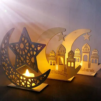 Eid al-Fitr Mubarakas Ramadanas Medinė Lenta su Ornamentu Musulmonai, Islamas Žvakidė Dekoro Namų Parduotuvė, Stalo Apdailos Žvakių Laikiklis Amatų
