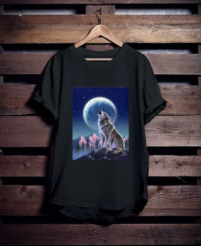 Kalnų Wolf Moon Marškinėliai Laukinių Dykumos Gyvūnų, Gamtos Unisex Reguliariai