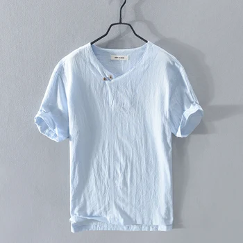 2020 metų Vasaros naują stiliaus trumpomis rankovėmis atsitiktinis raukšlių lino marškinėliai vyrams mados kietas t-shirt vyrams kietas patogus marškinėlius mens