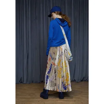 Rudenį, Žiemą 2019 Nauja Kolekcija grafiti spausdinti ilgas klostuotas sijonas moterims