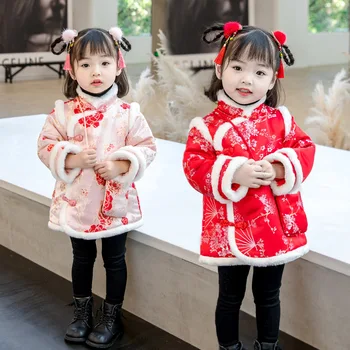 Nauja Mergina Tango Kostiumą Siuvinėti Cheongsam Naujųjų Metų Žiemos Drabužių Kinų Stiliaus Hanfu Storio Švenčių Kūdikių Naujieji Metai Drabužiai