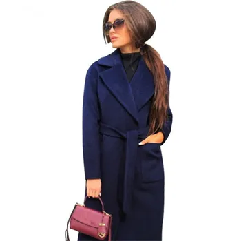 Elegantiškas Ilgas Moterų kailis atvartas, 2 kišenės juostinės Striukės vientisos spalvos paltai Moterų viršutinių drabužių siuvimas