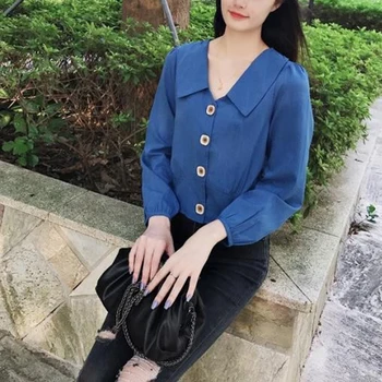 2020 M. Pavasario Vasaros Moteriški Marškinėliai Korėjos Versija Laisvo Stiliaus Viršūnes Moteriška Palaidinė Ilgomis Rankovėmis Derliaus Šifono Marškinėliai
