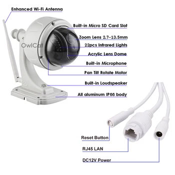 5MP PTZ 2.4 G Wifi Saugumo stebėjimo kamerų Tinklas, Belaidžių IP kamerų Auto Stebėjimo Lauko 5X Optinis Priartinimas H. 265 P2P Dviejų krypčių Garso Kalbėti
