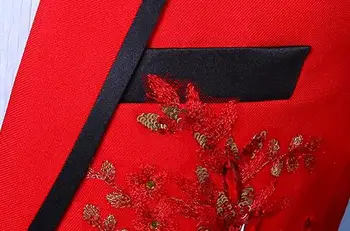 China aplikacijos Švarkas vyrams raudonos spalvos kostiumas rinkinys su pants mens vestuvių kostiumai kostiumų dainininkas etape drabužių oficialų suknelė