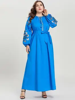 Plius Dydis Moterų Siuvinėjimo Abaja Musulmonų Šalis Kokteilis Kaftan Skraiste Maxi Suknelė Arabų Islamo Apranga O-kaklo Prarasti Suknelė 2019 Naujas
