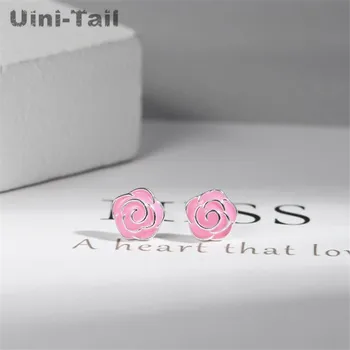 Uini-Uodega karšto naujas 925 sterlingas sidabro korėjos sweet pink rose gėlių auskarai mergina mados tendencija mielas aukštos kokybės auskarai ED273