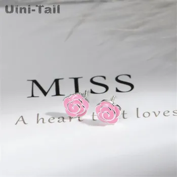 Uini-Uodega karšto naujas 925 sterlingas sidabro korėjos sweet pink rose gėlių auskarai mergina mados tendencija mielas aukštos kokybės auskarai ED273