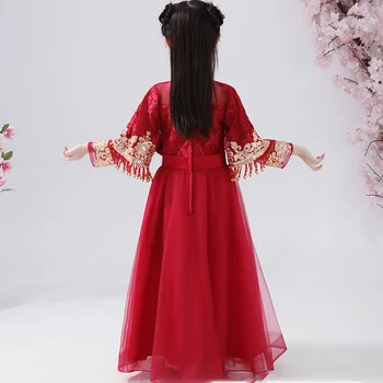 Merginos Hanfu sijonas Kinų stiliaus vaikų ilgomis rankovėmis Tango tiktų Pavasarį ir Rudenį mergina kostiumas cheongsam atostogų suknelė