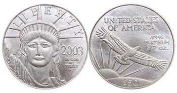 Jungtinių amerikos Valstijų 2003 M Dievu Mes tikime, Laisvės MUS Monetos $50 Pusę 1/2 Uncija Aukso Sidabro Padengtą Kopijuoti Progines Monetas