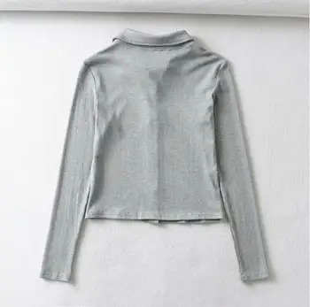 2021 m. Pavasarį ilgomis Rankovėmis Atvartas Šonkaulio Mezgimo marškinėliai Prabangus Naujas Moteris Single-breasted Mygtukai Tee marškinėliai Atsitiktinis Bamba Viršūnes 3 spalvų