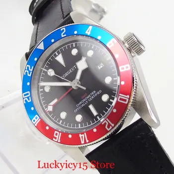 CORGEUT Fashional Vyrų Laikrodis 41mm Safyro Stiklas, Data, Funkcija GMT Mėlyna Raudona Bezel Diegimo Užsegimas