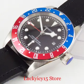 CORGEUT Fashional Vyrų Laikrodis 41mm Safyro Stiklas, Data, Funkcija GMT Mėlyna Raudona Bezel Diegimo Užsegimas