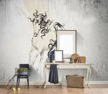 Šiaurės abstrakti tapyba cemento sienos fone sienos rašalo arklių abstrakčiai apdaila, tapetai freskomis