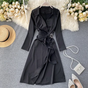 Aukštos Kokybės 2020 M. Pavasarį Korėja Mados Moterų Atsitiktinis Slim V-Kaklo, Ilgomis Rankovėmis Imperija Suknelė Elegantiškas Suknelė Tvarstis Suknelė H335