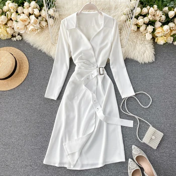 Aukštos Kokybės 2020 M. Pavasarį Korėja Mados Moterų Atsitiktinis Slim V-Kaklo, Ilgomis Rankovėmis Imperija Suknelė Elegantiškas Suknelė Tvarstis Suknelė H335