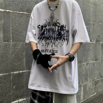 Vasaros Punk Marškinėlius Moterims T Shrit Vyrų Madinga Gotikos Tema Laidotuvių Ins Tingus Harajuku Stilius Laisvas trumparankoviai marškinėliai Poroms