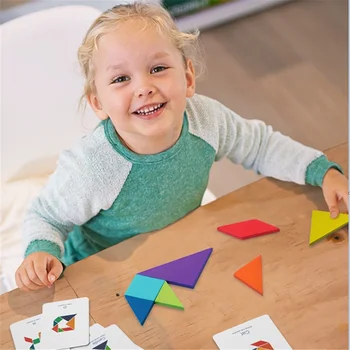 Mideer Vaikams, Medinis, Spalvingas Tangram Puzzle Žaidimai su Kortelėmis Ankstyvojo Ugdymo Vaikai Intelektinės Žaislai žvalgybos Pjūklelis