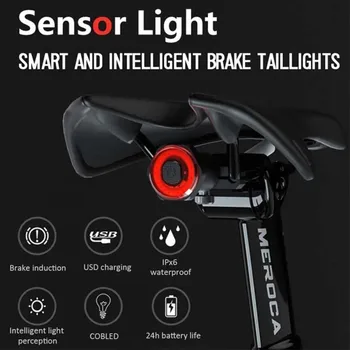 Smart Indukcijos Dviračių Auto Stabdžių Uodegos Šviesos USB Įkrovimo Dviračių Jutiklis Lengvojo Kelių Dviratį MTB Galinis Įspėjamasis Saugos LED Lempos Naktį