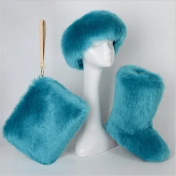 Naujas Žiemos Moterų Mados Šiltu Dirbtiniais Kailiais Sniego Batai Rankinėje Plaukų Padengti Ponios Pliušinis Purus Dirbtiniais Kailiais Sniego Batai Furry Batai Karšto
