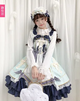 Elegantiškos Retro Pavasario Vasaros Kryžiaus Lolita Girls Dress Kratinys Be Rankovių Japonijos Stiliaus Nėrinių Spageti Dirželis Moteris Suknelės Rūmai