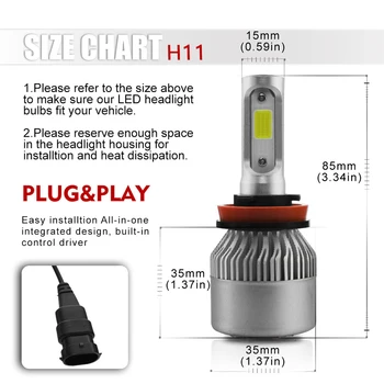 H11 LED Žibintų Rinkinį, H8, H9, LED Lemputes, Hi arba Lo Spindulio 