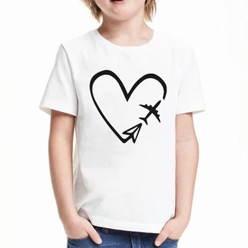 Mielas širdies animacinių filmų marškinėliai mergaitėms marškinėlius lėktuvo mergina t-shirt kawaii orlaivių lėktuvo vaikams, drabužiai berniukams, grafinis t marškinėliai
