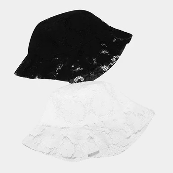 FS prancūzijos Retro Stiliaus Sluoksniuotos Nėrinių Gėlių Lankstymo Kibiro Kepurę Moterims, Elegantiška Prabanga Dizaineris Juoda Balta Tuščiaviduriai Žvejys Skrybėlės