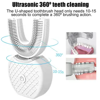 360 Laipsnių Ultragarsinis Automatinio Elektros, Ultragarso Sonic dantų šepetėlį Vandeniui U Tipo Dantų Šepetėliu Balinimo Mėlyna Šviesa USB
