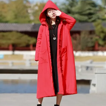 Aukštos kokybės negabaritinių moterų xlong kailis tirštėti retro outwear gobtuvu paltas medvilnės skalbiniai X-ilgai viršūnes moterų apdaras medvilnė paminkštinimas