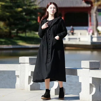 Aukštos kokybės negabaritinių moterų xlong kailis tirštėti retro outwear gobtuvu paltas medvilnės skalbiniai X-ilgai viršūnes moterų apdaras medvilnė paminkštinimas