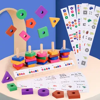 1 Set Žaislas Penki Stulpeliai Spalva Pripažinimo Mediniai Geometrinės Formos Stacker Žaislas, skirtas Vaikams Vaikų Švietimo Žaislai Dovana