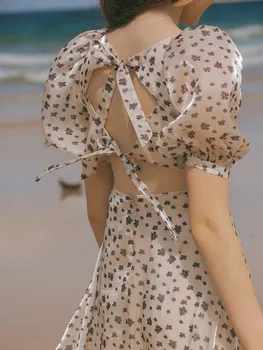 Derliaus Vasarą DressWomen Elegantiškas Šifono Boho Retro Bohemijos Seksualus Backless Paplūdimio Atsitiktinis Palaidų Atostogų Gėlių Ilga Suknelė